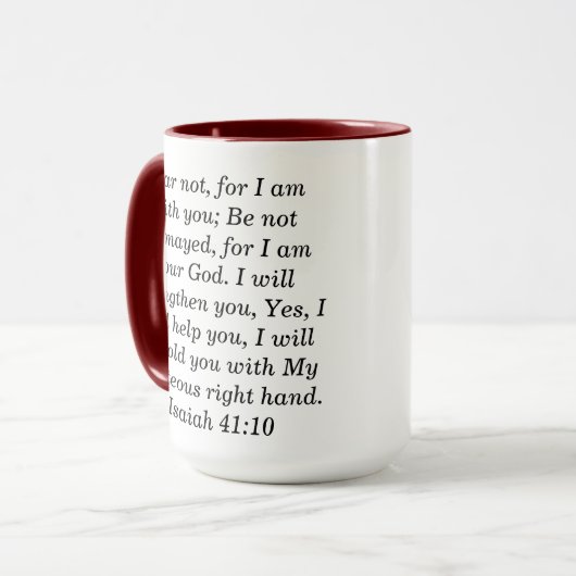 Jesaja 41:10 Aangepaste Schrift Two-Tone Koffie Mo Mok (Voorkant links)