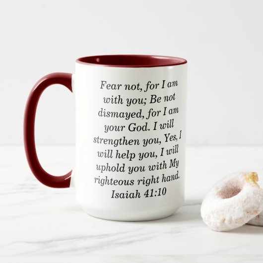 Jesaja 41:10 Aangepaste Schrift Two-Tone Koffie Mo Mok (Met donut)