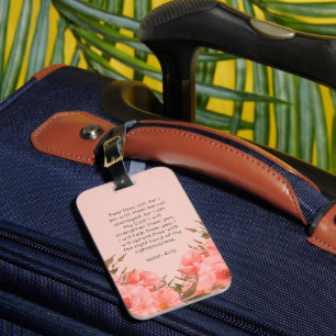 Jesaja 41:10 Bagagelabel   Roze waterverf bloemen