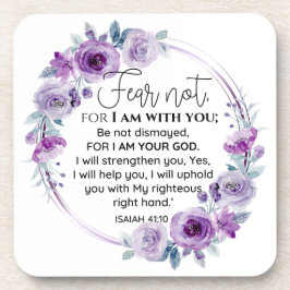 Jesaja 41:10 Vrees niet Paarse Bloemen Schrift Bier Onderzetter