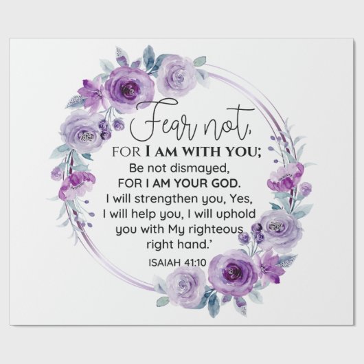 Jesaja 41:10 Vrees niet Paarse Bloemen Schrift Cadeaupapier (Vlak)