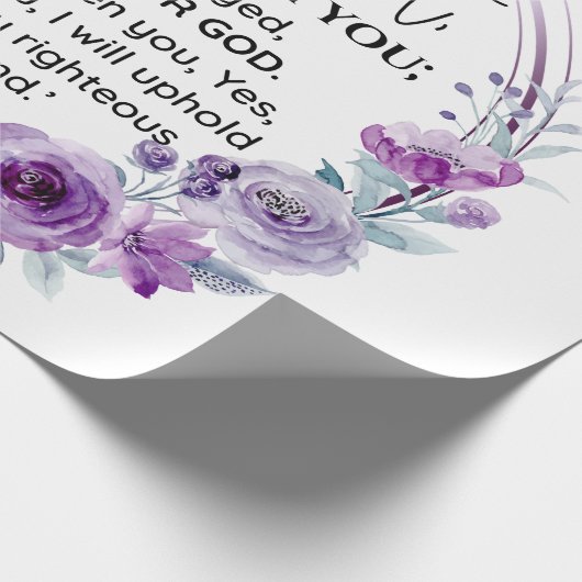 Jesaja 41:10 Vrees niet Paarse Bloemen Schrift Cadeaupapier (Hoek)