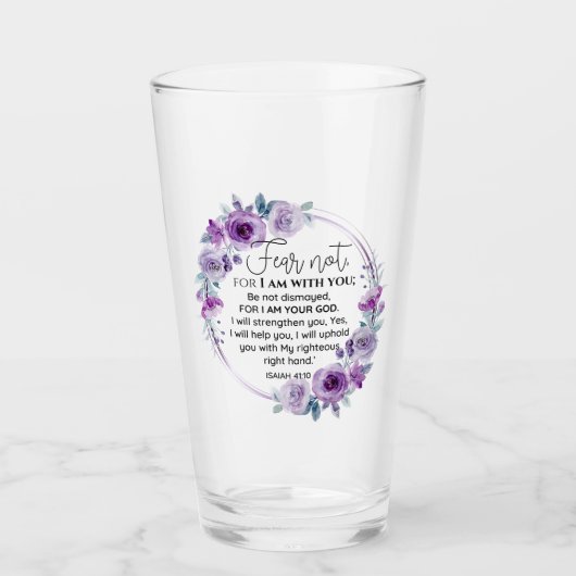 Jesaja 41:10 Vrees niet Paarse Bloemen Schrift Glas (Voorkant)