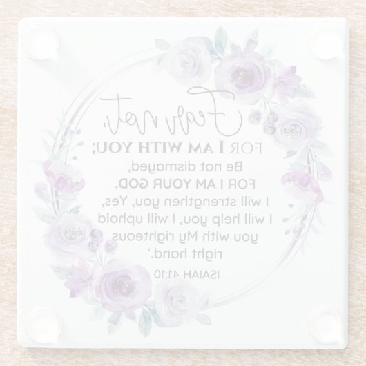 Jesaja 41:10 Vrees niet Paarse Bloemen Schrift Glazen Onderzetter (Achterkant)