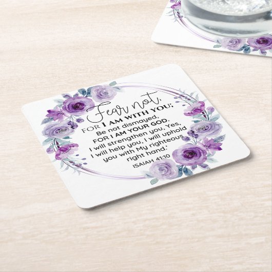 Jesaja 41:10 Vrees niet Paarse Bloemen Schrift Kartonnen Onderzetters (Schuin)