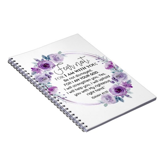 Jesaja 41:10 Vrees niet Paarse Bloemen Schrift Notitieboek (Rechterzijde)
