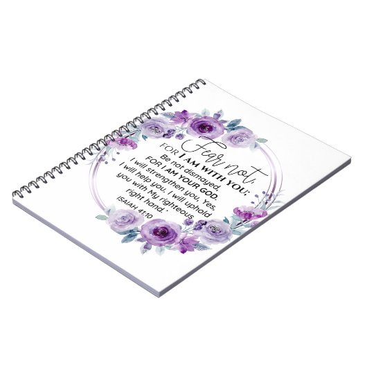 Jesaja 41:10 Vrees niet Paarse Bloemen Schrift Notitieboek (Linkerzijde)