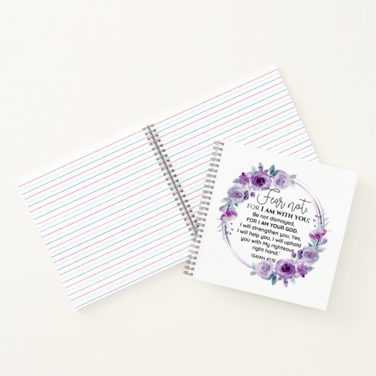 Jesaja 41:10 Vrees niet Paarse Bloemen Schrift Notitieboek (Binnen)