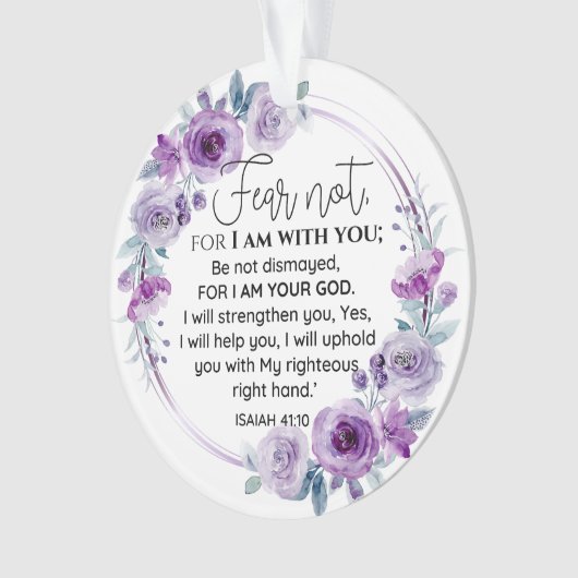 Jesaja 41:10 Vrees niet Paarse Bloemen Schrift Ornament (voorkant)