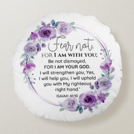 Jesaja 41:10 Vrees niet Paarse Bloemen Schrift Rond Kussen