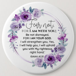 Jesaja 41:10 Vrees niet Paarse Bloemen Schrift Ronde Button 6,0 Cm