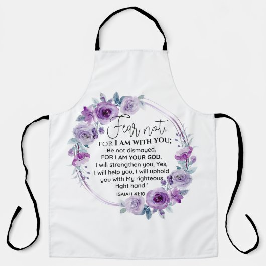 Jesaja 41:10 Vrees niet Paarse Bloemen Schrift Schort (Voorkant)
