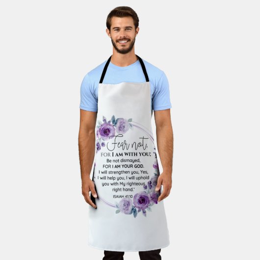 Jesaja 41:10 Vrees niet Paarse Bloemen Schrift Schort (Gedragen)