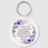 Jesaja 41:10 Vrees niet Paarse Bloemen Schrift Sleutelhanger (Voorkant)