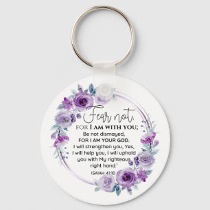 Jesaja 41:10 Vrees niet Paarse Bloemen Schrift Sleutelhanger