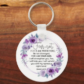 Jesaja 41:10 Vrees niet Paarse Bloemen Schrift Sleutelhanger (Voorkant)