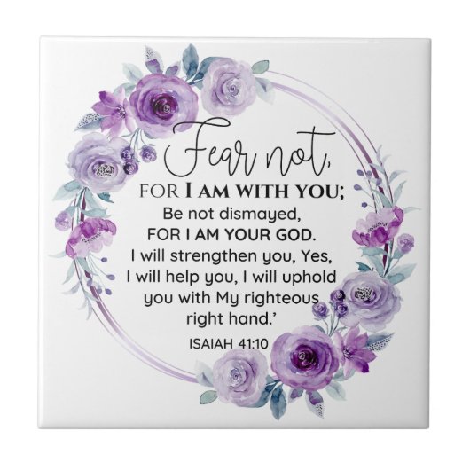 Jesaja 41:10 Vrees niet Paarse Bloemen Schrift Tegeltje (Voorkant)