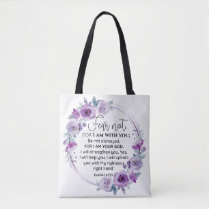 Jesaja 41:10 Vrees niet Paarse Bloemen Schrift Tote Bag
