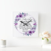 Jesaja 41:10 Vrees niet Paarse Bloemen Schrift Vierkante Klok (Huis)