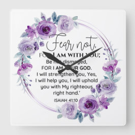 Jesaja 41:10 Vrees niet Paarse Bloemen Schrift Vierkante Klok