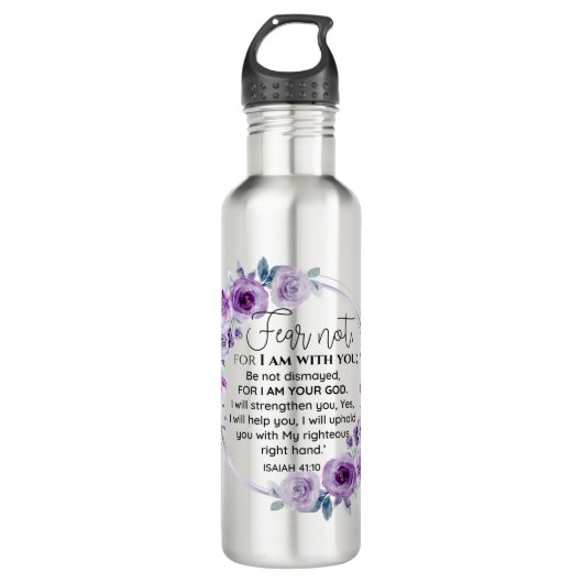 Jesaja 41:10 Vrees niet Paarse Bloemen Schrift Waterfles (Voorkant)