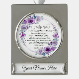 Jesaja 41:10 Wees niet bevreesd voor Paarse bloeme Verguld Banner Ornament