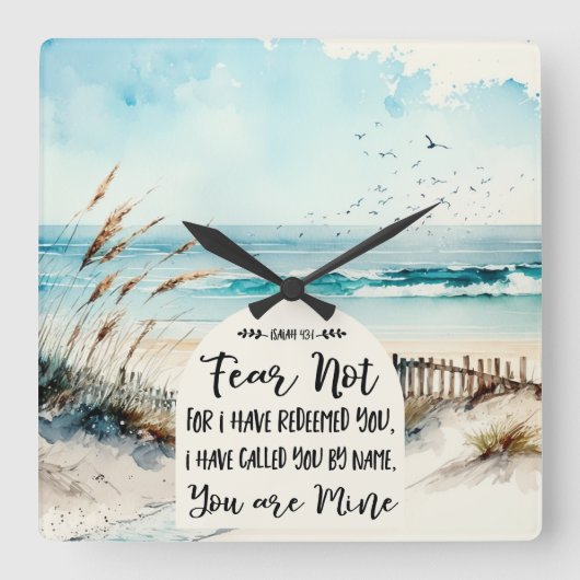 Jesaja 43:1 Vrees niet voor Ik heb u verlost Ocean Vierkante Klok (Voorkant)