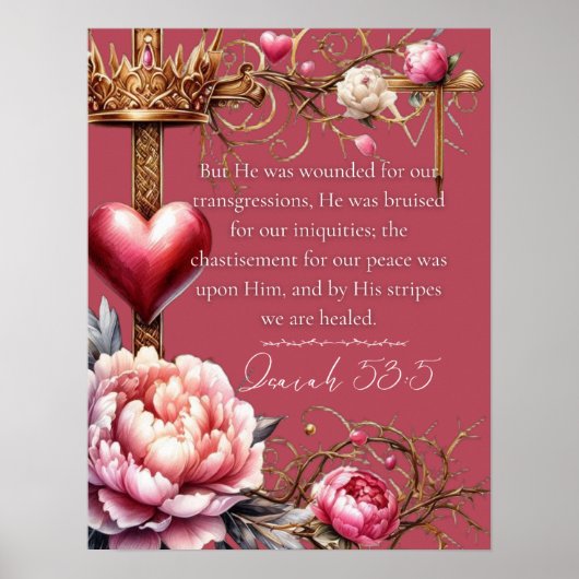 Jesaja 53:5 Genezende Schrift | Waterverf Roze Poster (Voorkant)