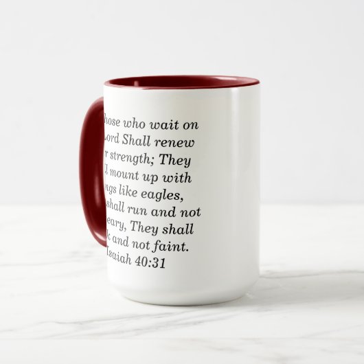 Jesaja 54:17 Aangepaste Schrift Two-Tone Koffie Mo Mok (Voorkant links)