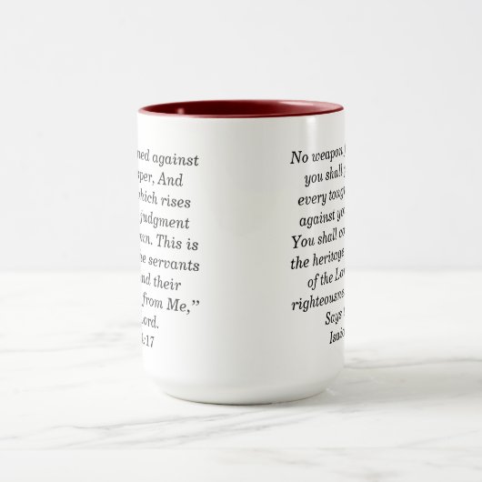 Jesaja 54:17 Aangepaste Schrift Two-Tone Koffie Mo Mok (Midden)