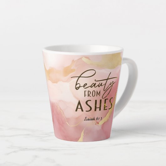 Jesaja 61 3 Schoonheid uit as Bijbelvers Roze Latte Mok (Rechterhoek)