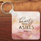 Jesaja 61 3 Schoonheid uit as Bijbelvers Roze Sleutelhanger (Voorkant)