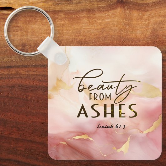 Jesaja 61 3 Schoonheid uit as Bijbelvers Roze Sleutelhanger (Voorkant)