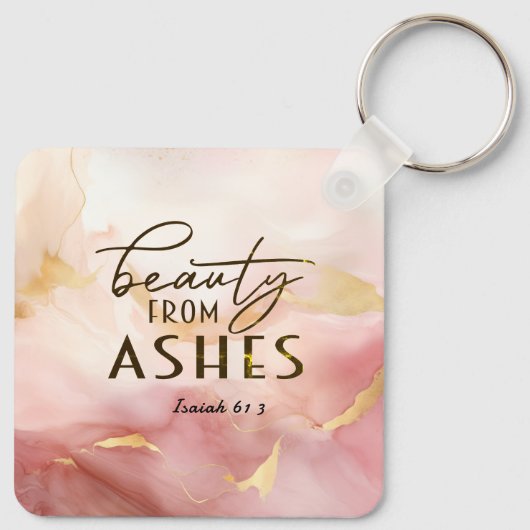 Jesaja 61 3 Schoonheid uit as Bijbelvers Roze Sleutelhanger (Achterkant)