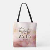 Jesaja 61 3 Schoonheid uit as Bijbelvers Roze Tote Bag (Achterkant)