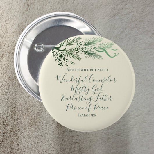 Jesaja 9:6 Bijbeltekst Elegant Pine Christmas Ronde Button 5,7 Cm