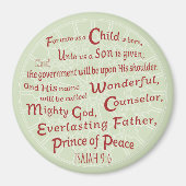 Jesaja 9:6 Bijbelvers in Kerstmis kleuren Magneet (Voorkant)