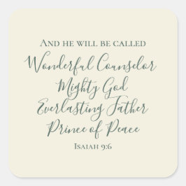 Jesaja 9:6 Elegante salie groen Christelijke kerst Vierkante Sticker