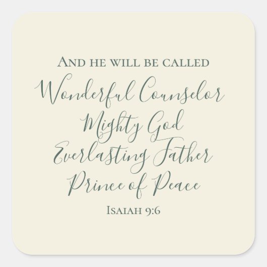 Jesaja 9:6 Elegante salie groen Christelijke kerst Vierkante Sticker (Voorkant)