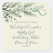 Jesaja 9:6 Elegante unieke groene dennenboom Kerst Vierkante Sticker (Voorkant)
