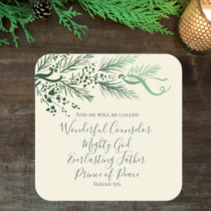 Jesaja 9:6 Elegante unieke groene dennenboom Kerst Vierkante Sticker