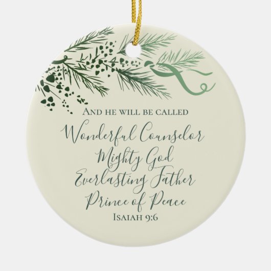 Jesaja 9:6 Gepersonaliseerd Modern Pine kerstcadea Keramisch Ornament (Voorkant)