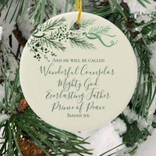 Jesaja 9:6 Gepersonaliseerd Modern Pine kerstcadea Keramisch Ornament