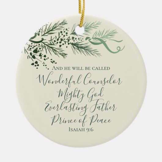 Jesaja 9:6 Gepersonaliseerd Modern Pine kerstcadea Keramisch Ornament (Voorkant)