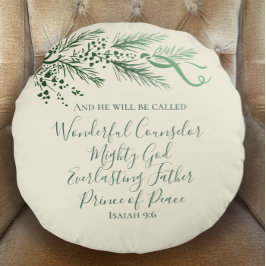 Jesaja 9:6 Gepersonaliseerd Modern Pine kerstcadea Rond Kussen