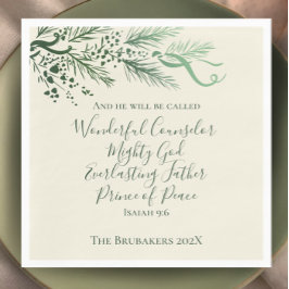 Jesaja 9:6 Gepersonaliseerde Sage Pine Kerstmis Servet