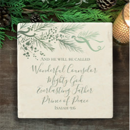 Jesaja 9:6 Hand getrokken Modern Pine Christmas Gi Stenen Onderzetter