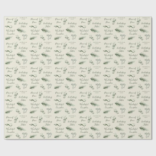 Jesaja 9:6 | Hand getrokken Pine Sage Faith Kerstm Cadeaupapier (Vlak)