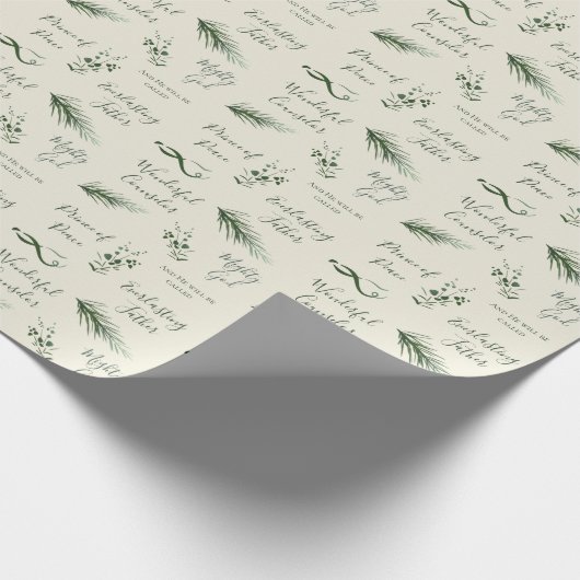 Jesaja 9:6 | Hand getrokken Pine Sage Faith Kerstm Cadeaupapier (Hoek)