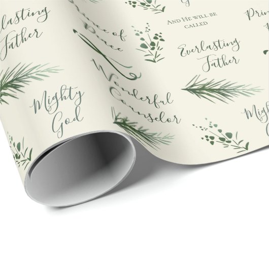 Jesaja 9:6 | Hand getrokken Pine Sage Faith Kerstm Cadeaupapier (Rol Hoek)